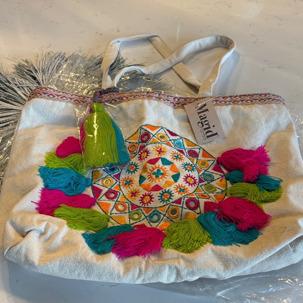 Colorful Embroidered Large Tote Bag